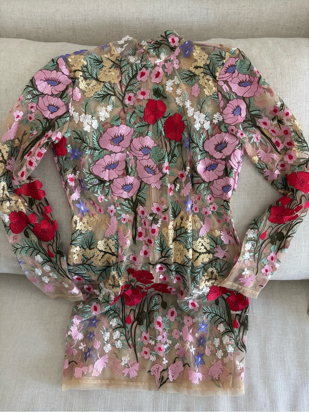 NWT Fashion Nova Embroidered Sheer Long-Sleeve floral mini dress